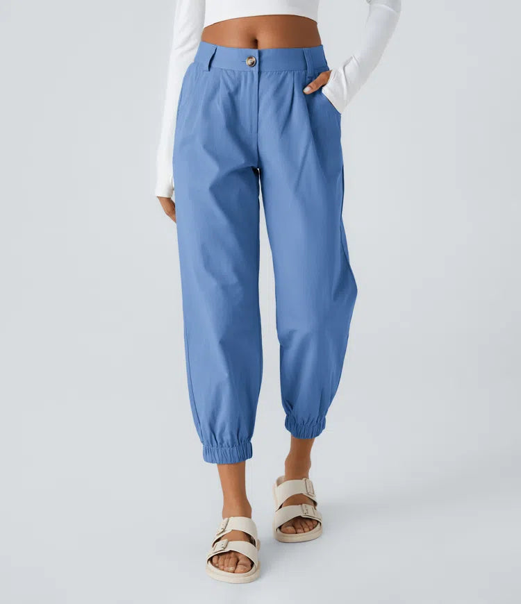 Marianne | Katoenen Broek met Knopen, Rits en Praktische Zakken