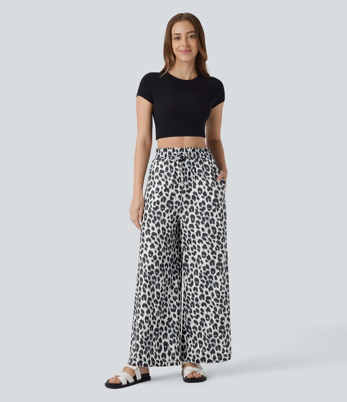 Lisette | Casual Broek Met Hoge Tailleband & Luipaardprint