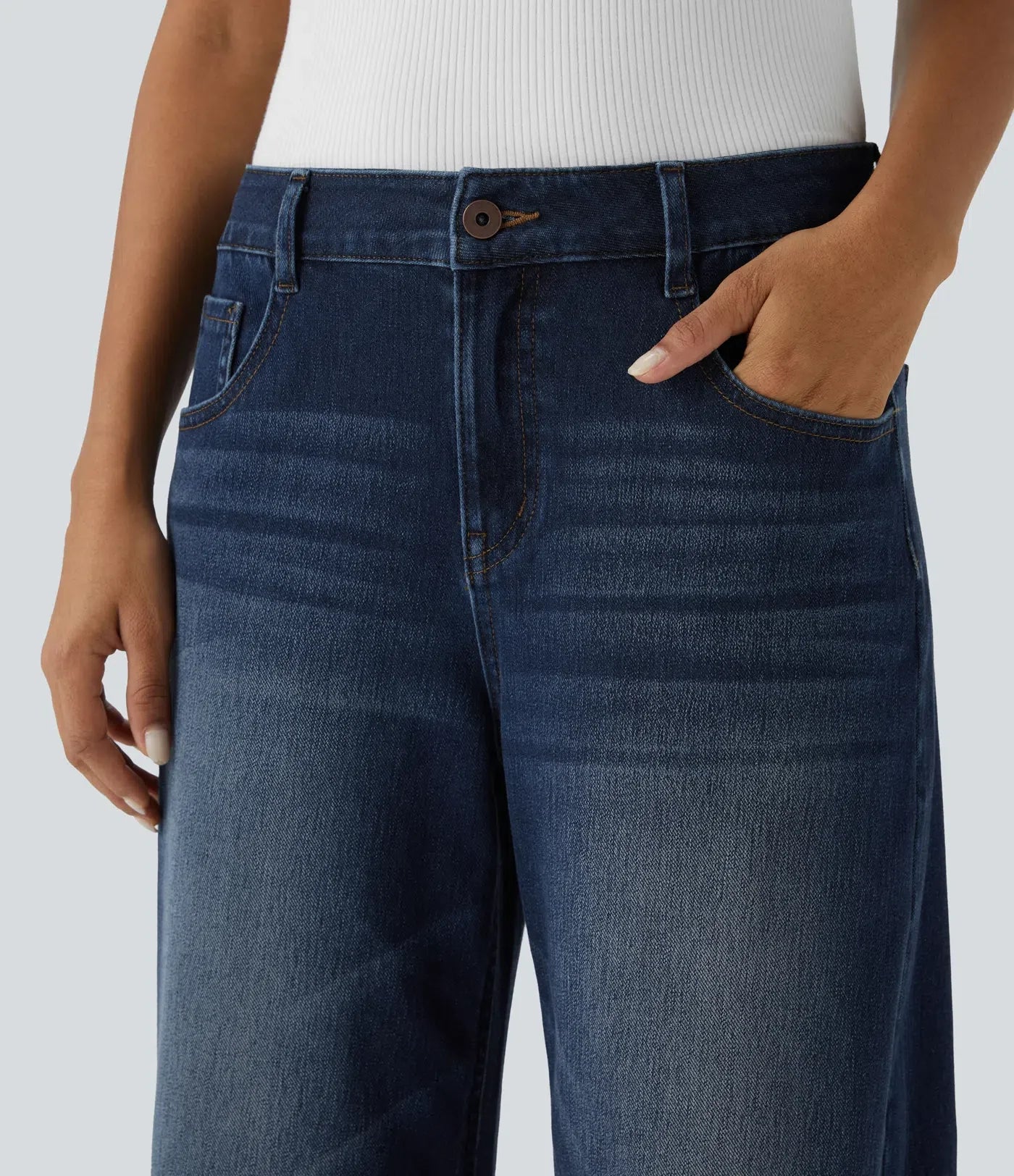 Linda | Jeans Comodi Con Tasche Con Cerniera Pratiche & Gambe Eleganti