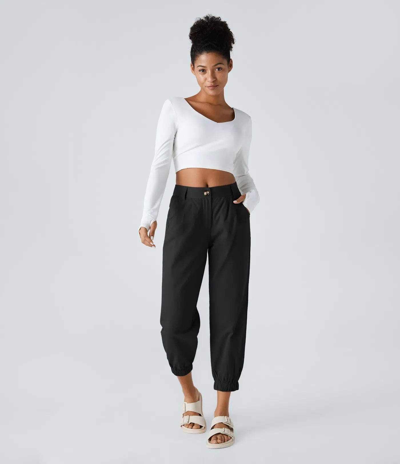 Marianne | Pantaloni in Cotone con Bottoni, Cerniera e Tasche Pratiche