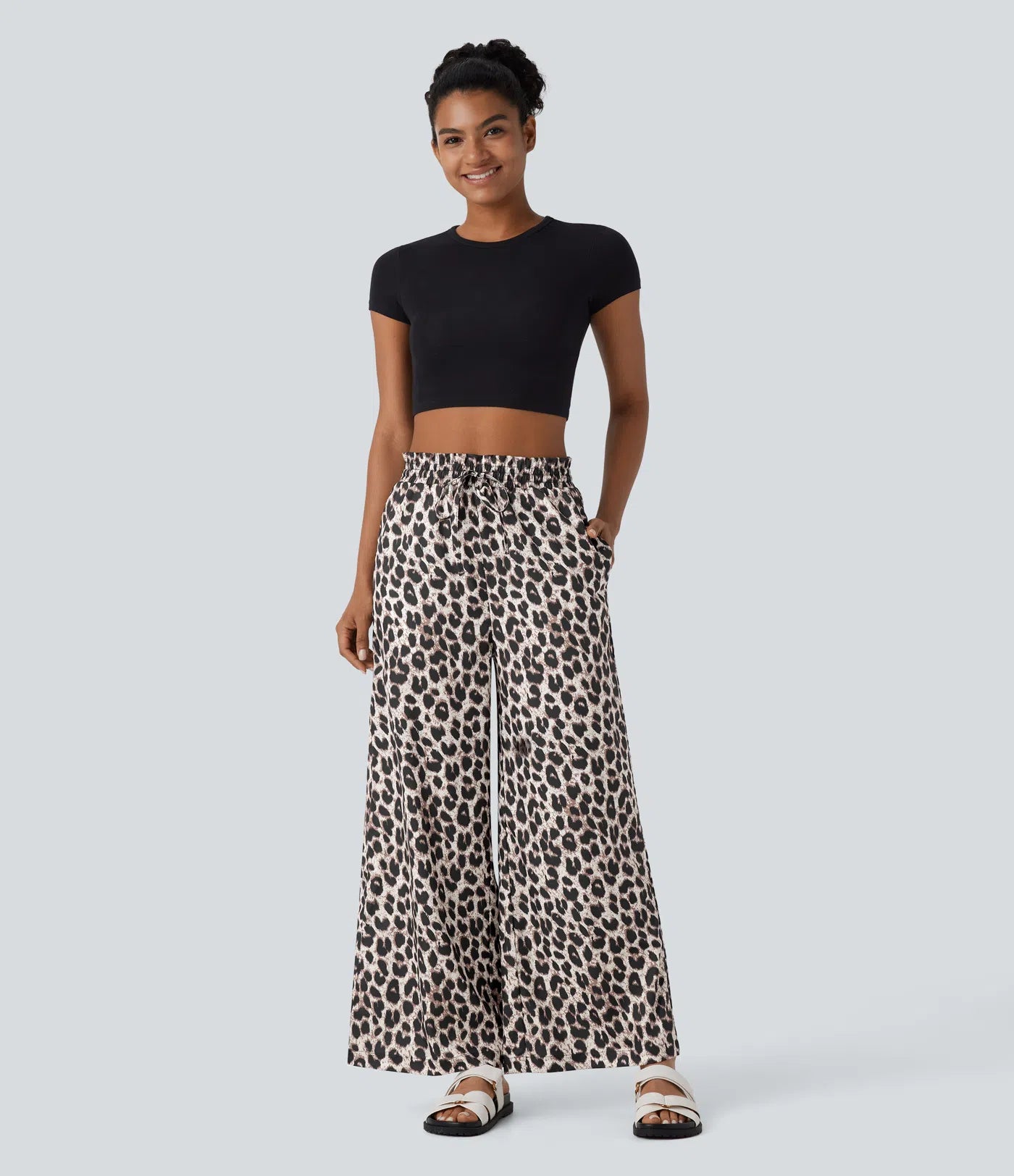 Lisette | Casual Broek Met Hoge Tailleband & Luipaardprint