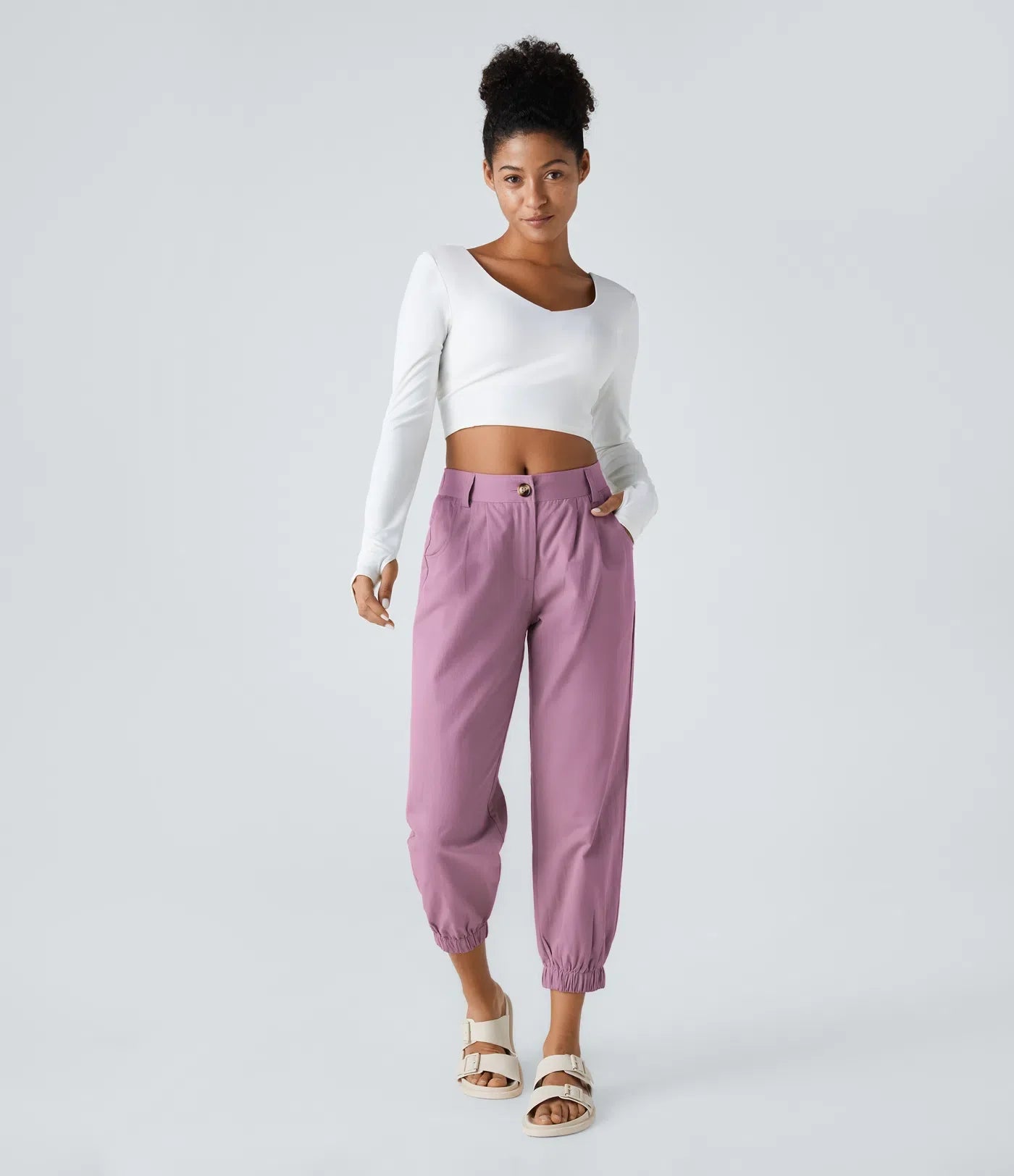 Marianne | Pantaloni in Cotone con Bottoni, Cerniera e Tasche Pratiche