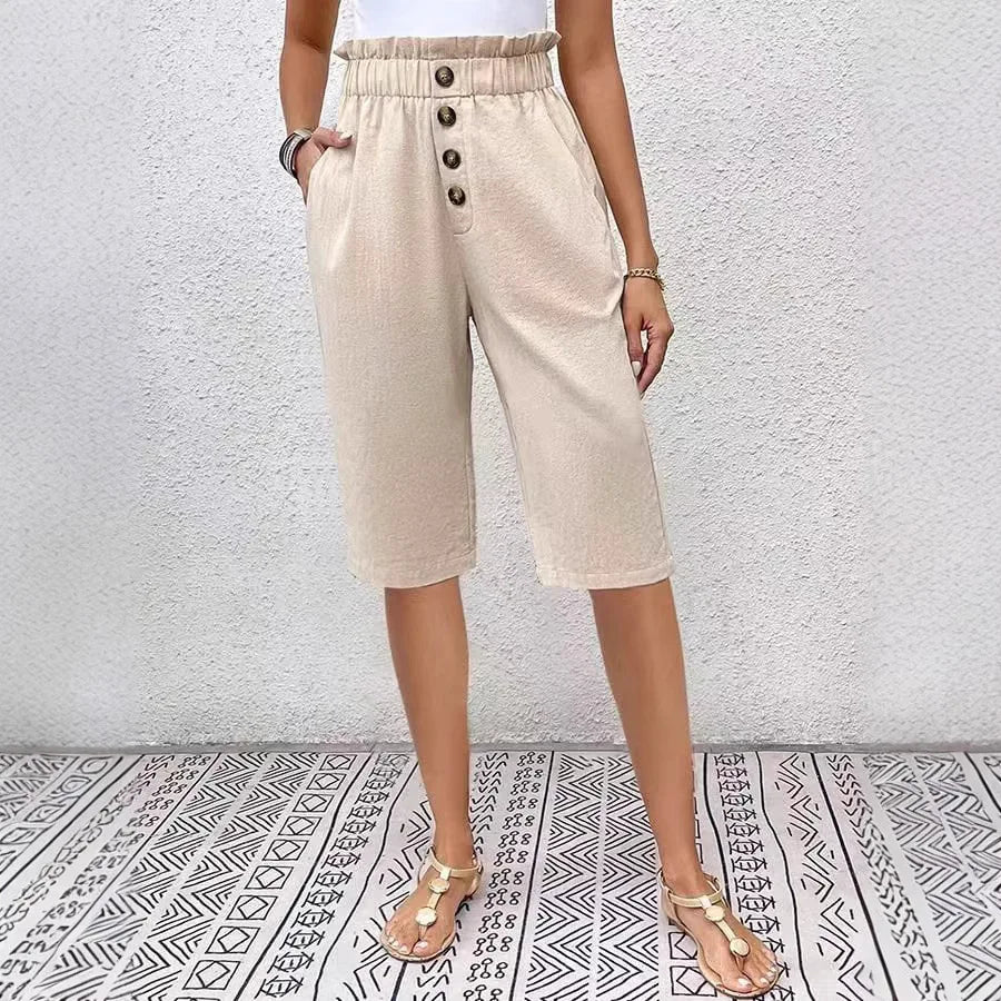 Éloane | Bermuda bottonato in lino-cotone