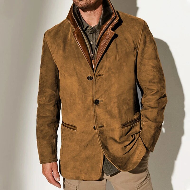 Victor | Giacca vintage in suede con dettagli in pelle