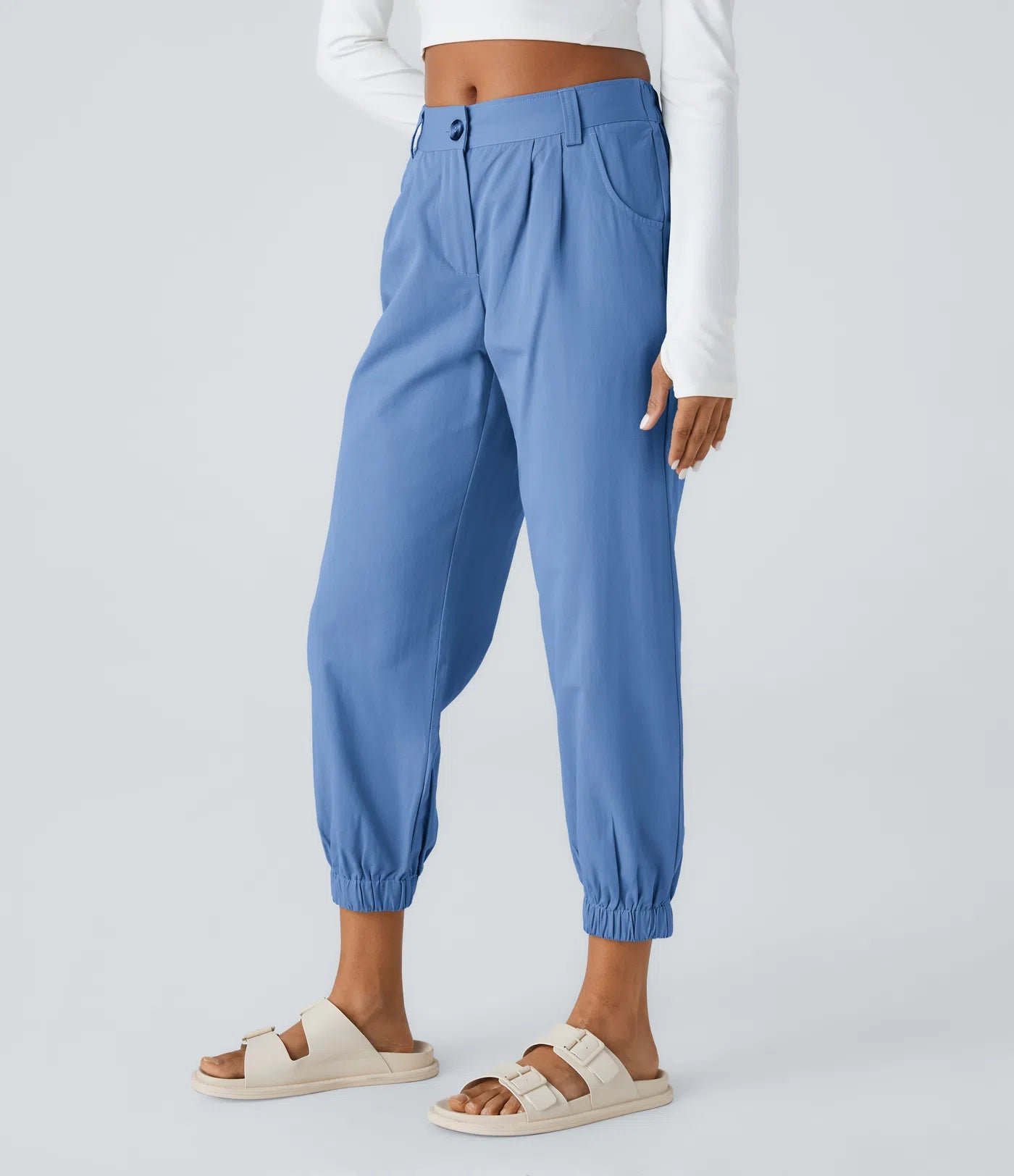 Marianne | Katoenen Broek met Knopen, Rits en Praktische Zakken