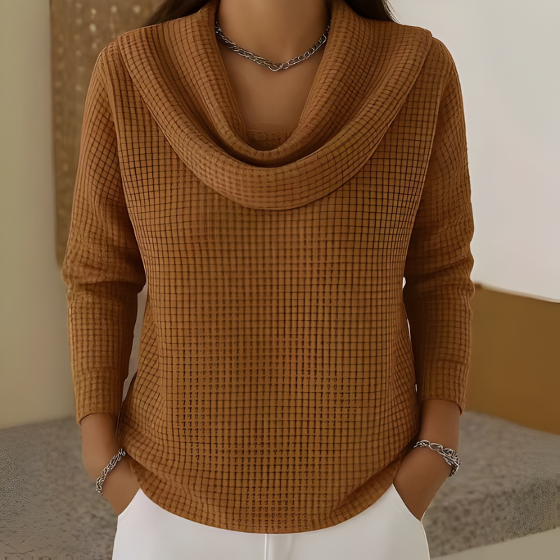 Amber | Maglione Caldo a Rete con Elegante Collo a Cascata